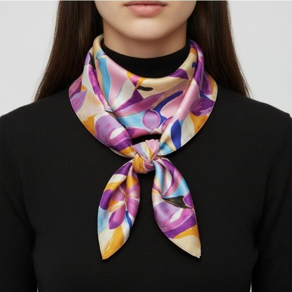 ⭐New Elegant Silky Scarf Bandana Handkerchief  Luxury Soft Accessory Floral Pink - Picture 1 of 6